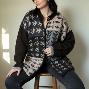 🧶 Vintage World Folk Art Imports Handmade Wool Cardigan 🧶